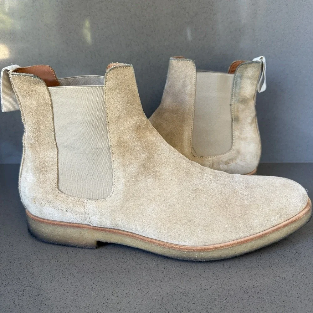 Common Projects Suede Chelsea Boots Men's 44 US11 Beige/Tan Made in Italy